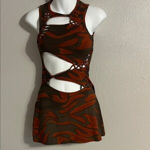 With Jean Brown and Orange Mini Dress